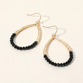 Half Faceted Beaded Open Teardrop Dangle Earrings