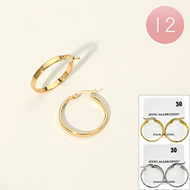 12Pairs - Stainless Steel Pin Catch Hoop Earrings 