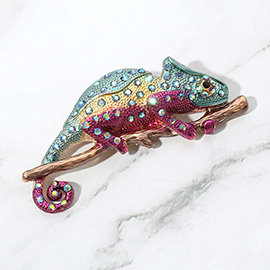Stone Paved Chameleon Pin Brooch