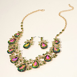 Teardrop Crystal Rhinestone Floral Vine Evening Necklace