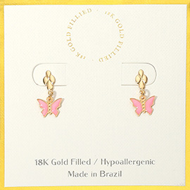 18K Gold Filled Hypoallergenic Enamel Butterfly Dangle Earrings