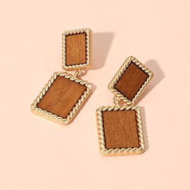 Wooden Rectangle Frame Dangle Earrings