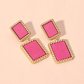 Wooden Rectangle Frame Dangle Earrings