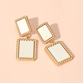 Wooden Rectangle Frame Dangle Earrings