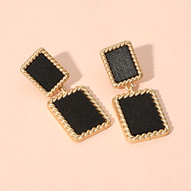 Wooden Rectangle Frame Dangle Earrings