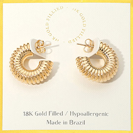 18K Gold Filled Hypoallergenic Ribbed Hoop Earrings