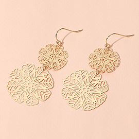 Metal Filigree Double Flower Link Dangle Earrings