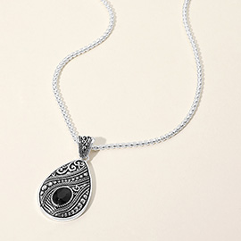 Oval Stone Pointed Antique Metal Teardrop Pendant Necklace