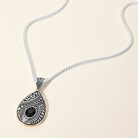 Oval Stone Pointed Antique Metal Teardrop Pendant Necklace