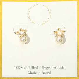 18K Gold Filled Hypoallergenic Open Star Pearl Stud Earrings