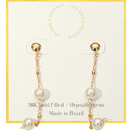 18K Gold Filled Hypoallergenic Pearl Satellite Chain Dropdown Earrings