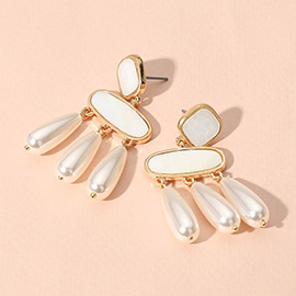 Triple Teardrop Pearl Dangle Geometric Earrings