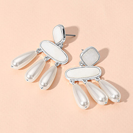Triple Teardrop Pearl Dangle Geometric Earrings