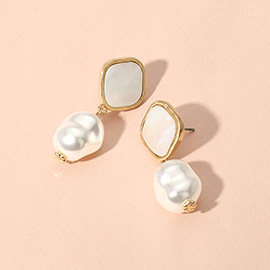 Geometric Pearl Dangle Earrings