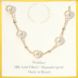 18K Gold Filled Hypoallergenic Pearl Bead Chain Necklace