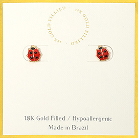 18K Gold Filled Hypoallergenic Enamel Ladybug Stud Earrings