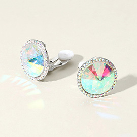 Round Glass Stone Evening Clip On Earrings