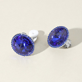 Round Glass Stone Evening Clip On Earrings