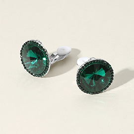 Round Glass Stone Evening Clip On Earrings