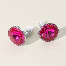 Round Glass Stone Evening Clip On Earrings
