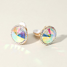 Round Glass Stone Evening Clip On Earrings