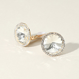 Round Glass Stone Evening Clip On Earrings