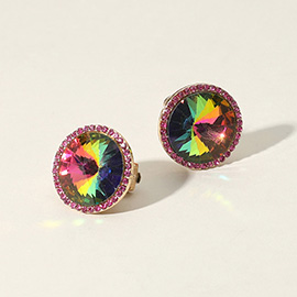 Round Glass Stone Evening Clip On Earrings