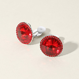Round Glass Stone Evening Clip On Earrings