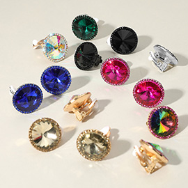Round Glass Stone Evening Clip On Earrings