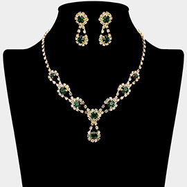 Round Crystal Vine Rhinestone Bib Drop Necklace