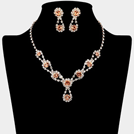 Round Crystal Vine Rhinestone Bib Drop Necklace