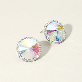 Round Glass Stone Evening Stud Earrings