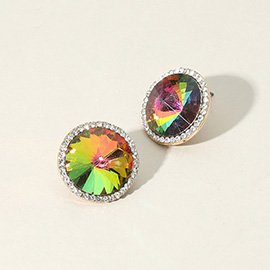 Round Glass Stone Evening Stud Earrings