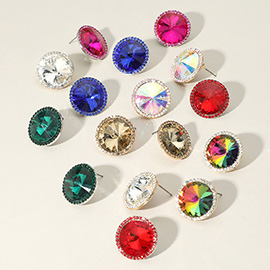 Round Glass Stone Evening Stud Earrings