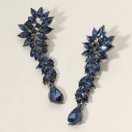 Marquise Stone Cluster Embellished Teardrop Dangle Dropdown Evening Earrings