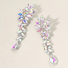 Marquise Stone Cluster Embellished Teardrop Dangle Dropdown Evening Earrings