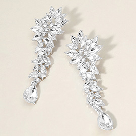 Marquise Stone Cluster Embellished Teardrop Dangle Dropdown Evening Earrings