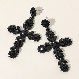 Flower Mqrauise Stone Cluster Pointed Cross Dangle Evening Earrings