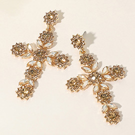 Flower Mqrauise Stone Cluster Pointed Cross Dangle Evening Earrings
