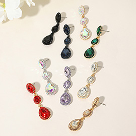 Oval Teardrop Stone Cluster Link Dropdown Evening Earrings