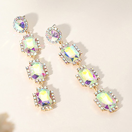 Rectangle Stone Cluster Drop Evening Earrings