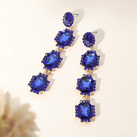 Rectangle Stone Cluster Drop Evening Earrings