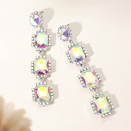 Rectangle Stone Cluster Drop Evening Earrings
