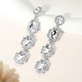 Rectangle Stone Cluster Drop Evening Earrings