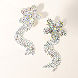 Rhinestone Paved Flower Fringe Evening Earrings