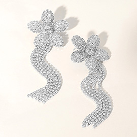 Rhinestone Paved Flower Fringe Evening Earrings