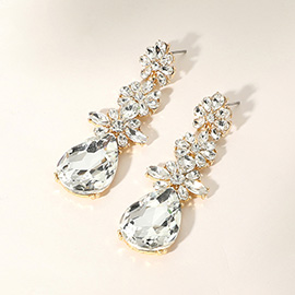 Triple Flower Stone Cluster Link Teardrop Pointed Evening Earrings
