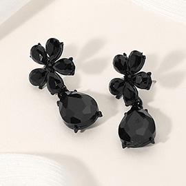 Flower Teardrop Stone Cluster Dangle Evening Earrings