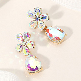 Flower Teardrop Stone Cluster Dangle Evening Earrings
