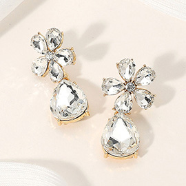 Flower Teardrop Stone Cluster Dangle Evening Earrings